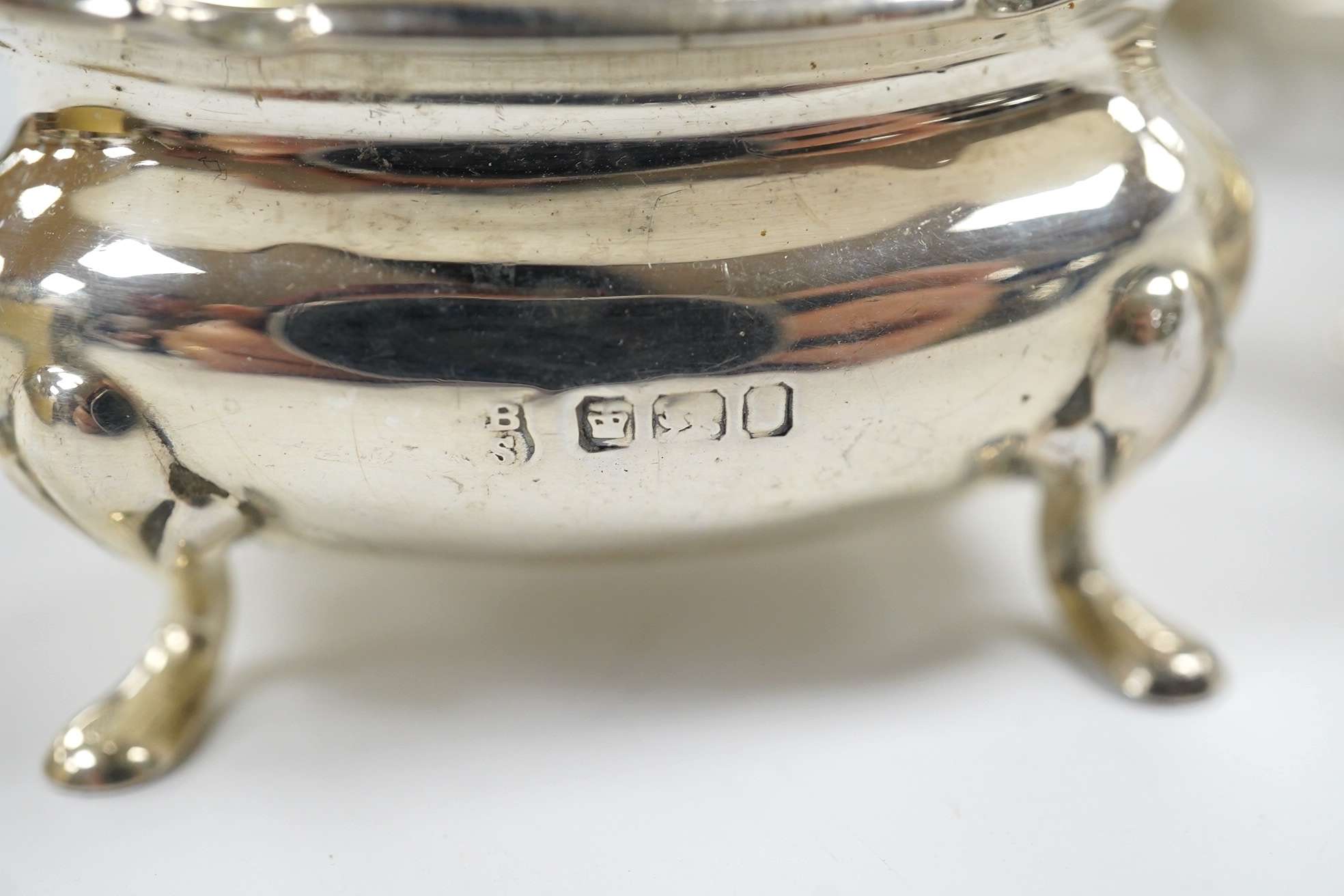 Eight assorted silver cruets including salts and mustard pots, various dates and makers, Condition - poor to fair